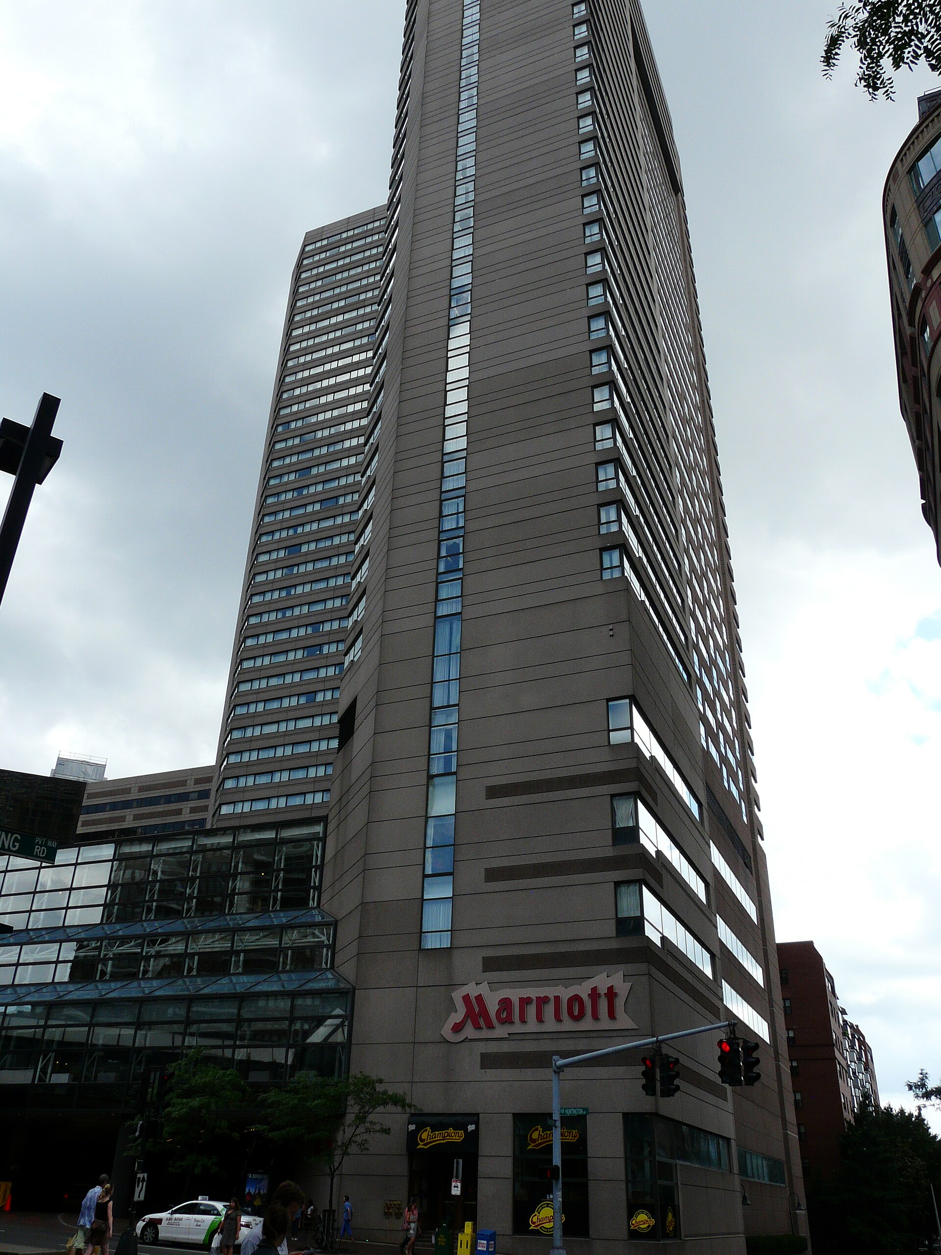 The tall Boston Marriott Copley Place tower rising above Huntington Avenue