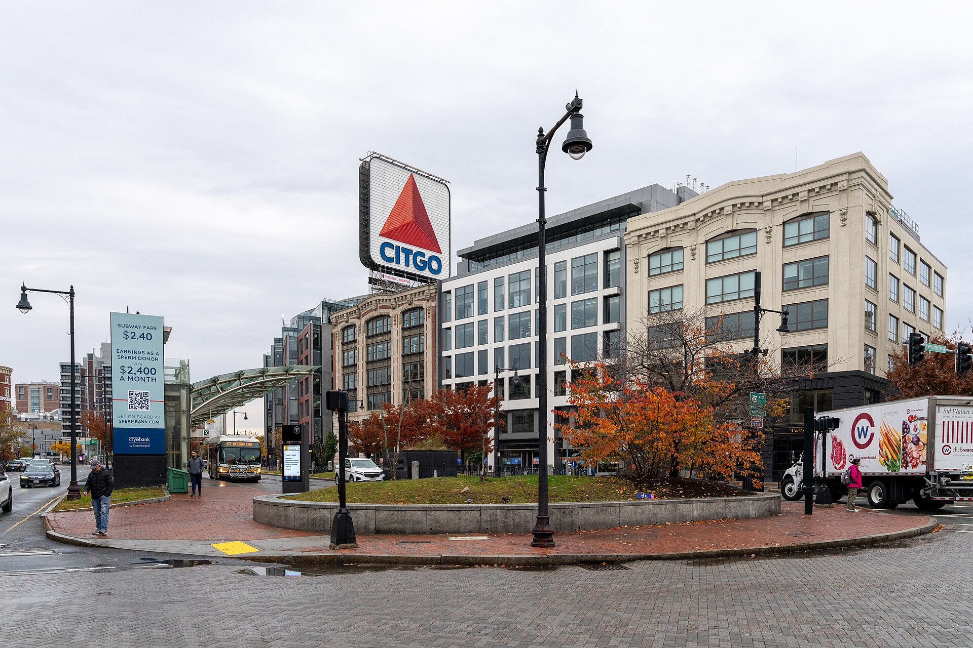 The red, white and blue Citgo sign on a rooftop above Kenmore Square